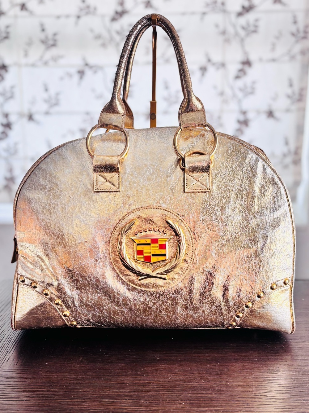 M Ashley Cadillac Gold Metallic Large Bowler Satchel Y2K
